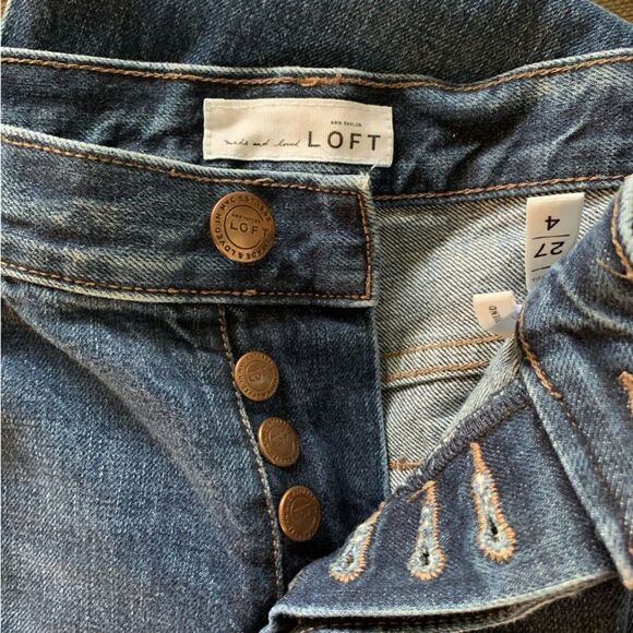 Boyfriend Jeans Size 27 4 LOFT Dark Wash Blue Denim Pants Button Fly 100% Cotton - Picture 5 of 8